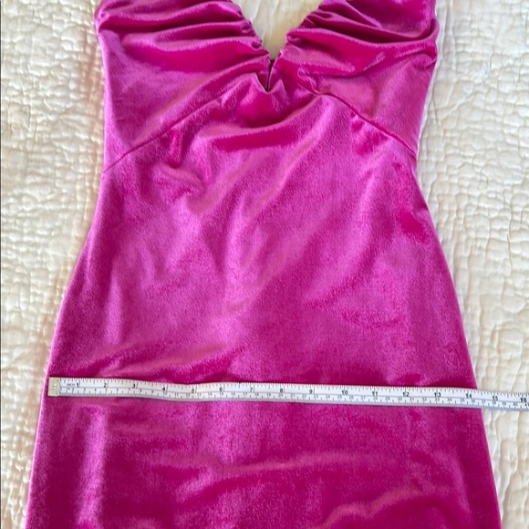 Zara Pink velvet fuchsia midi Strapless slit  Dress NWT - Picture 7 of 8